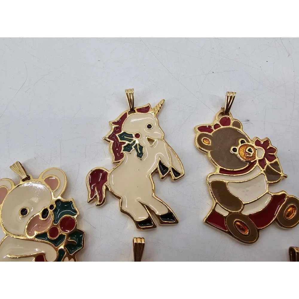 Lot Of 5 VTG Wallace Silversmiths‎ Enamel Sitting Bear Ornament Christmas